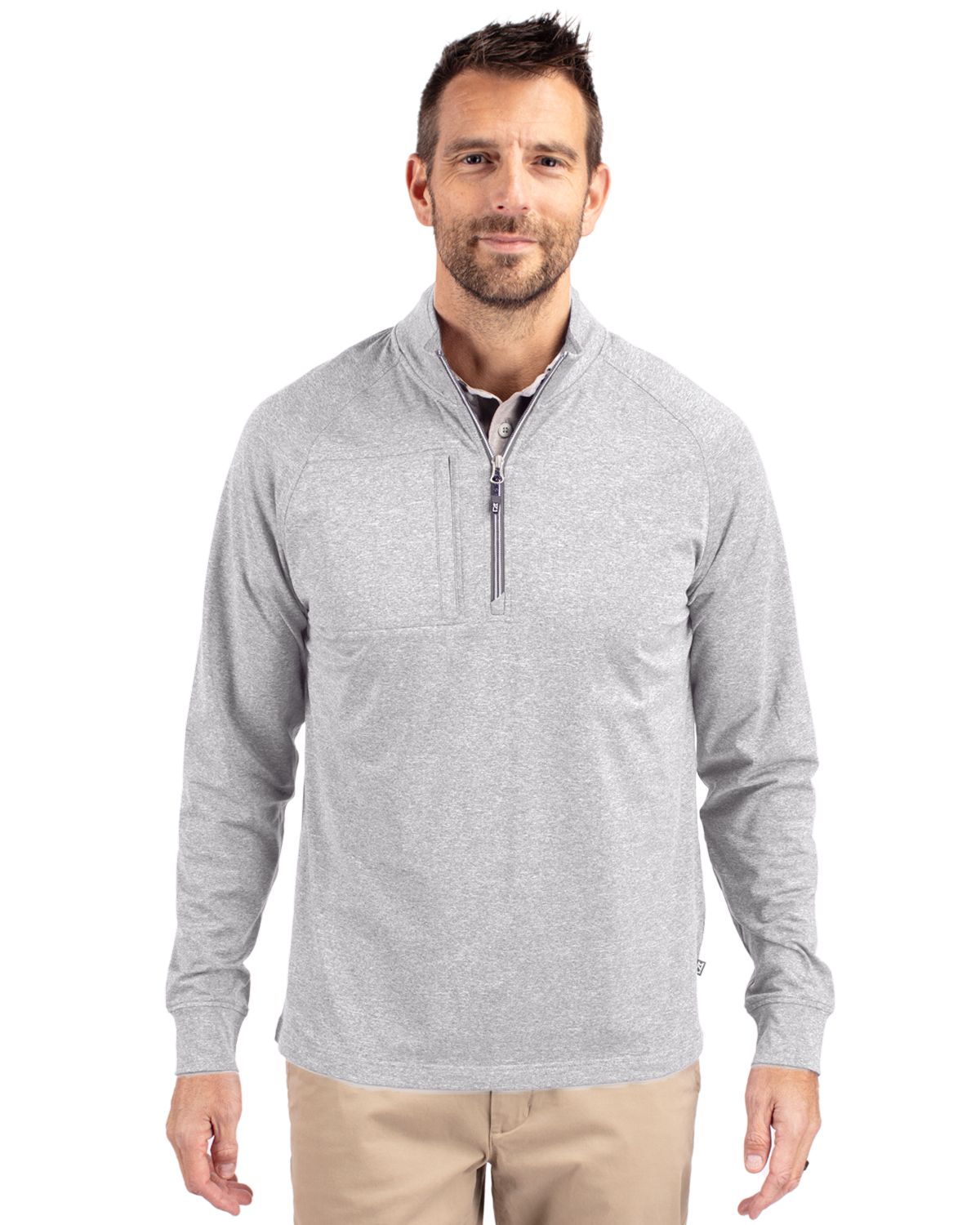 Cutter & Buck Adapt Recycled Soft Knit Stretch Mens Heathered Quarter Zip Pullover