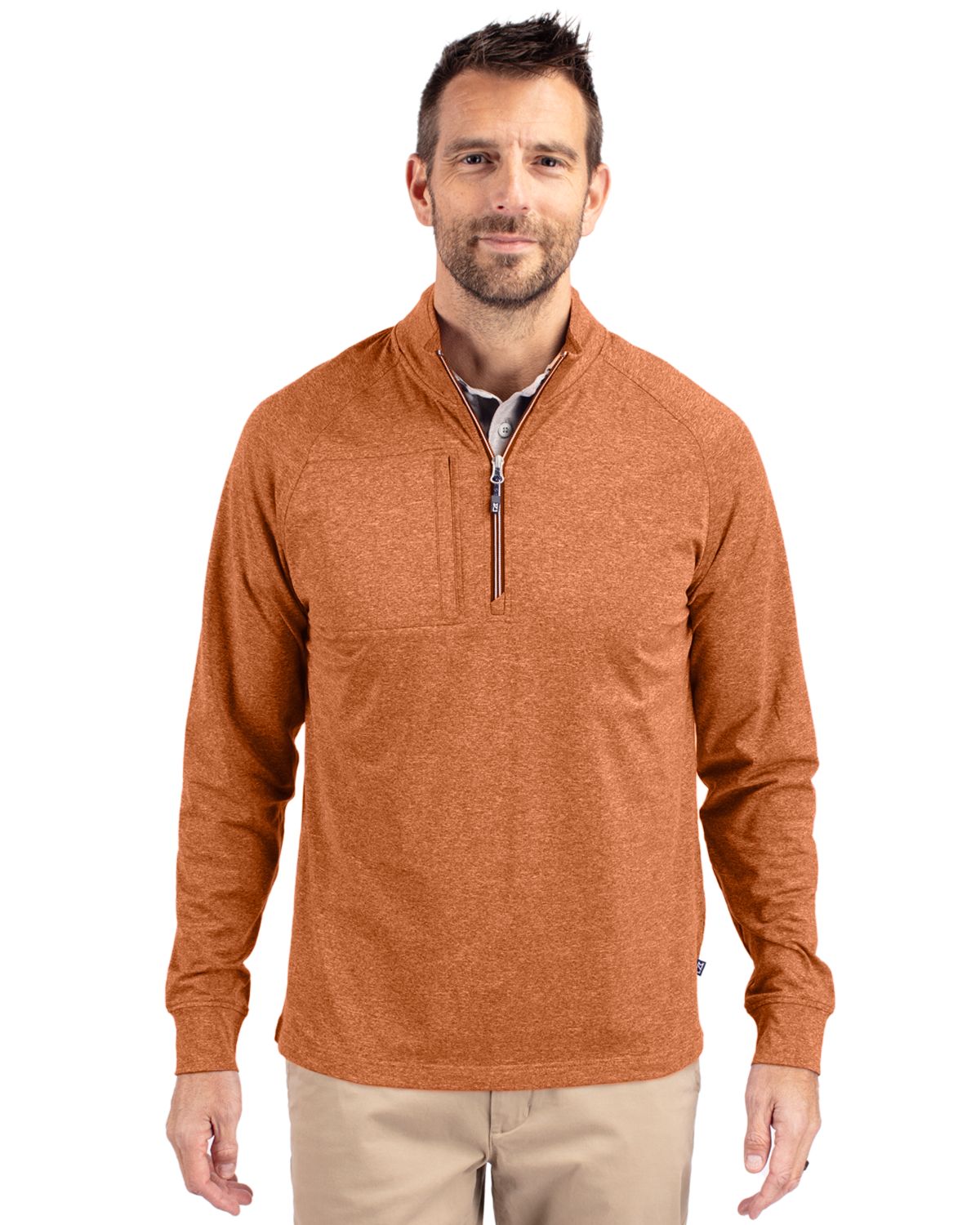 Cutter & Buck Adapt Recycled Soft Knit Stretch Mens Heathered Quarter Zip Pullover