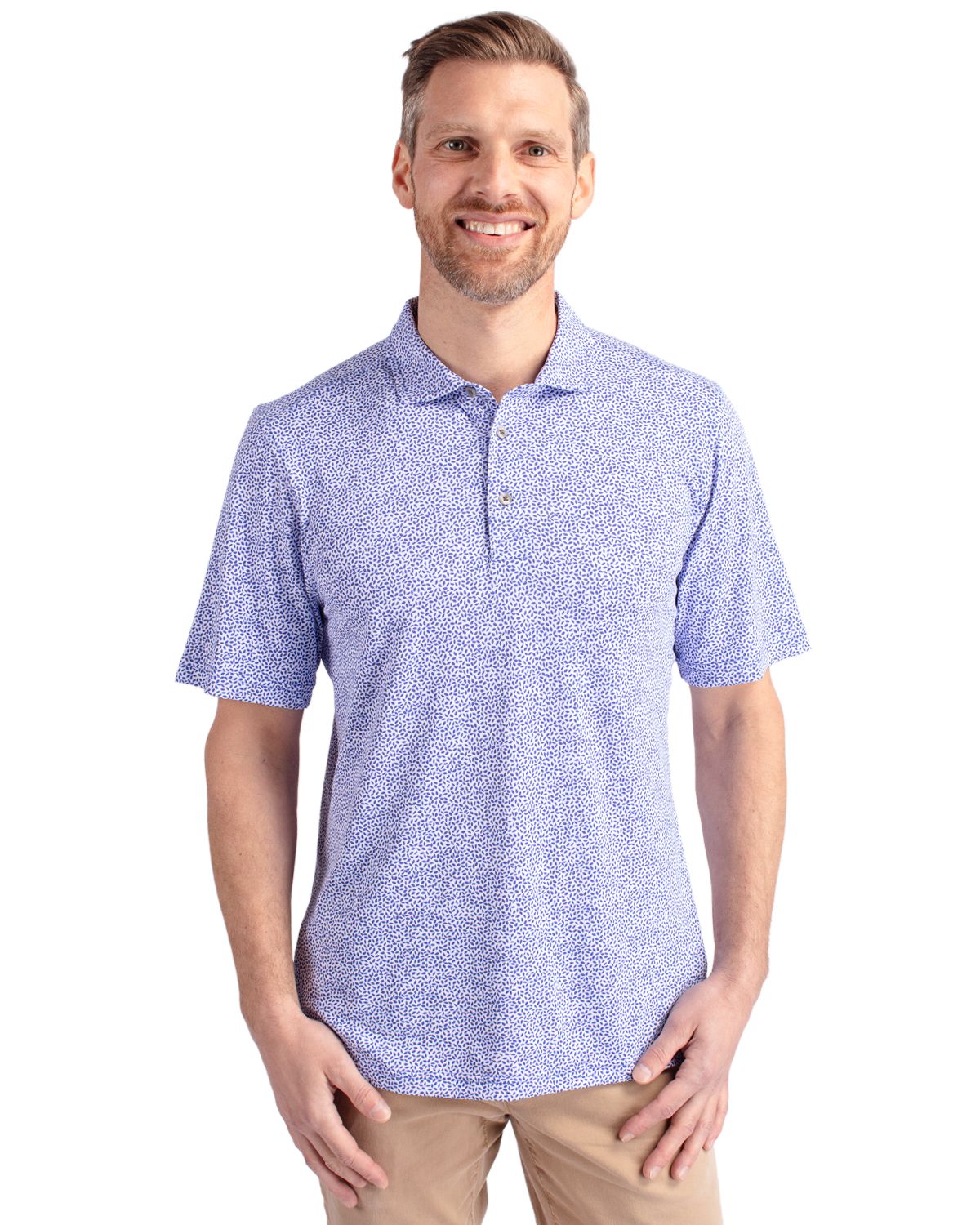 Cutter & Buck Virtue Recycled Botanical Print Featherlight Pique Mens Polo