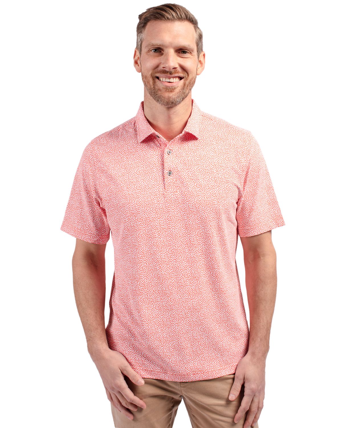 Cutter & Buck Virtue Recycled Botanical Print Featherlight Pique Mens Polo