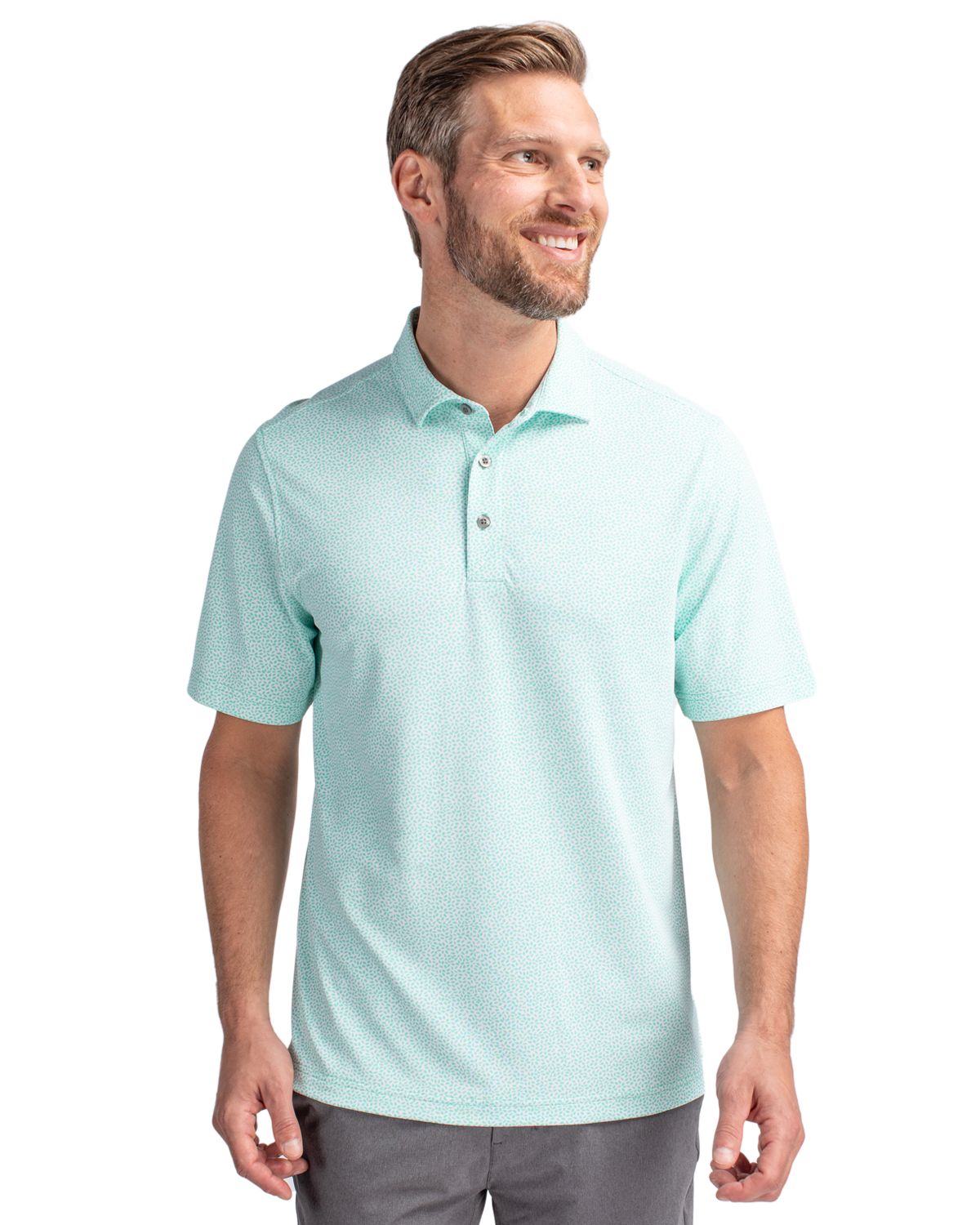 Cutter & Buck Virtue Recycled Botanical Print Featherlight Pique Mens Polo
