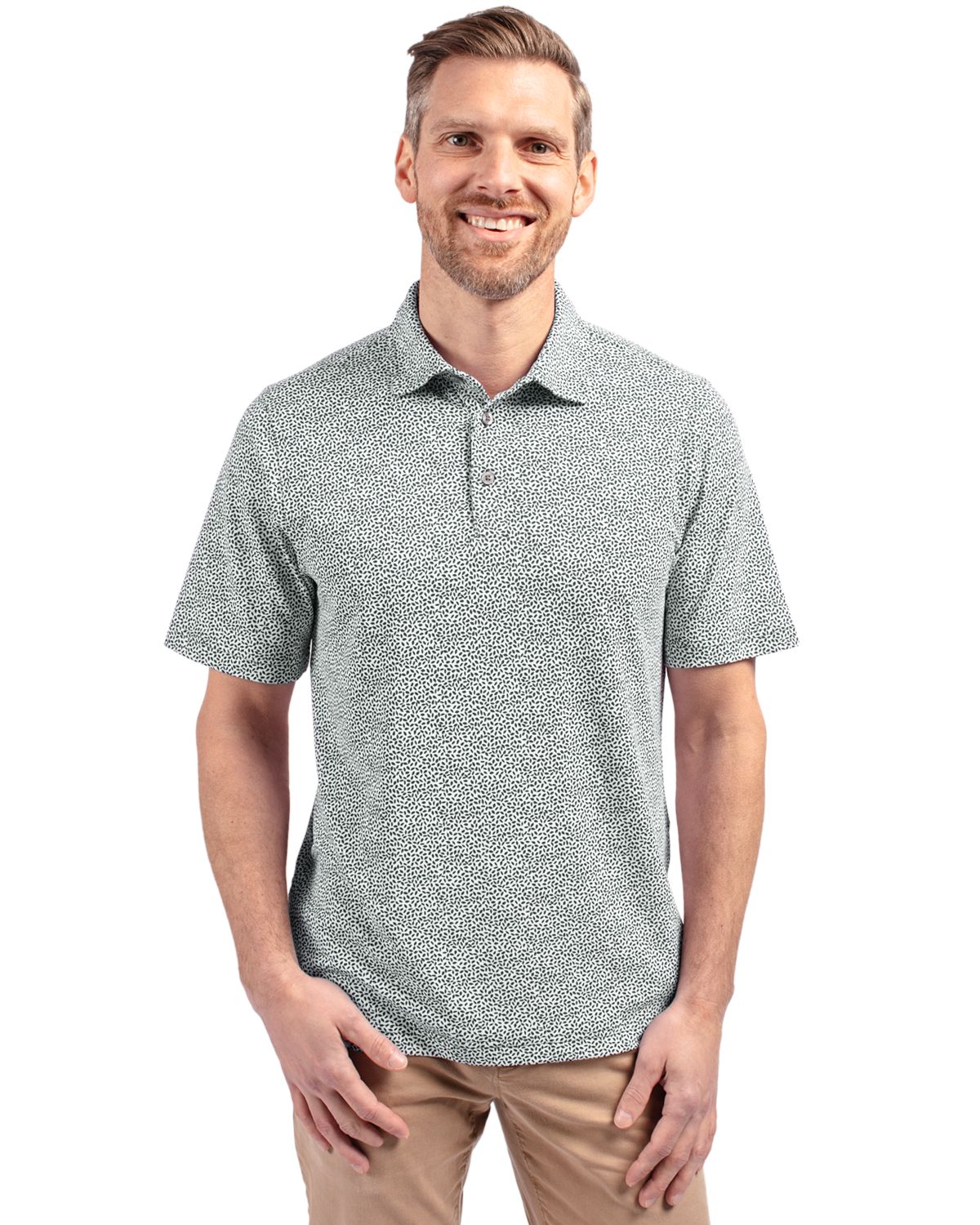 Cutter & Buck Virtue Recycled Botanical Print Featherlight Pique Mens Polo