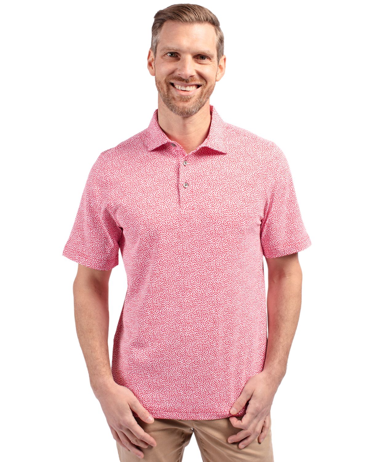 Cutter & Buck Virtue Recycled Botanical Print Featherlight Pique Mens Polo