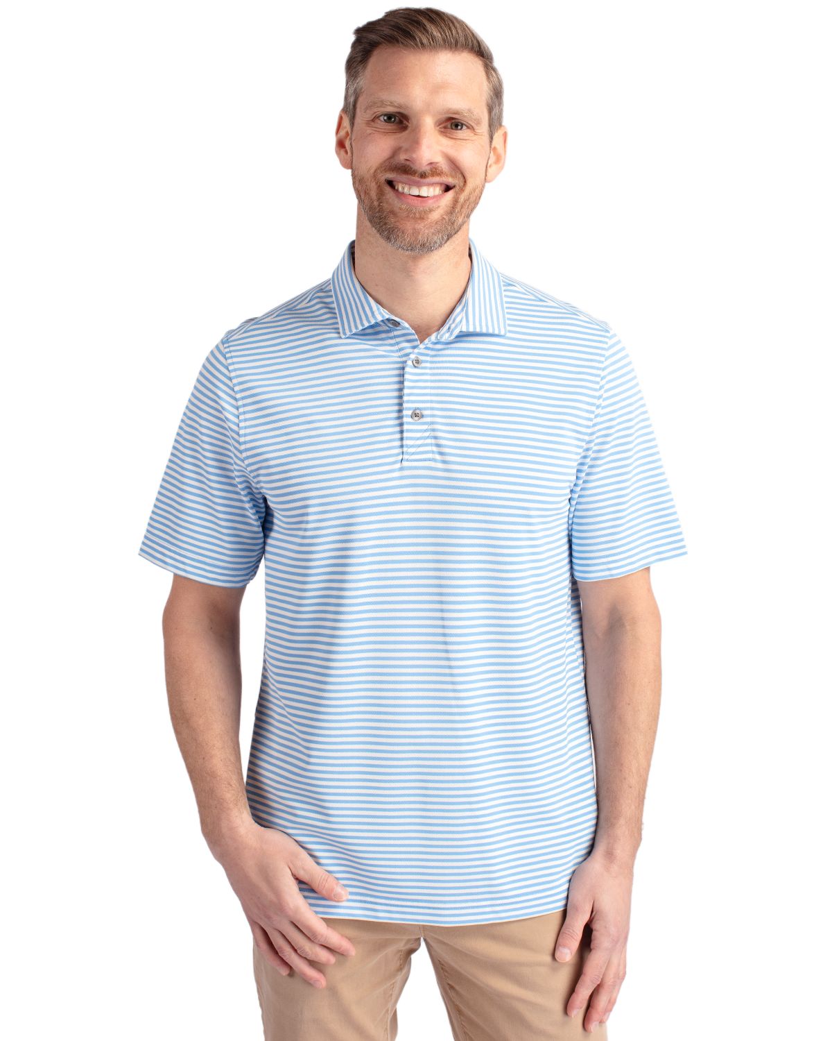 Cutter & Buck Virtue Recycled Stripe Featherlight Pique Mens Polo