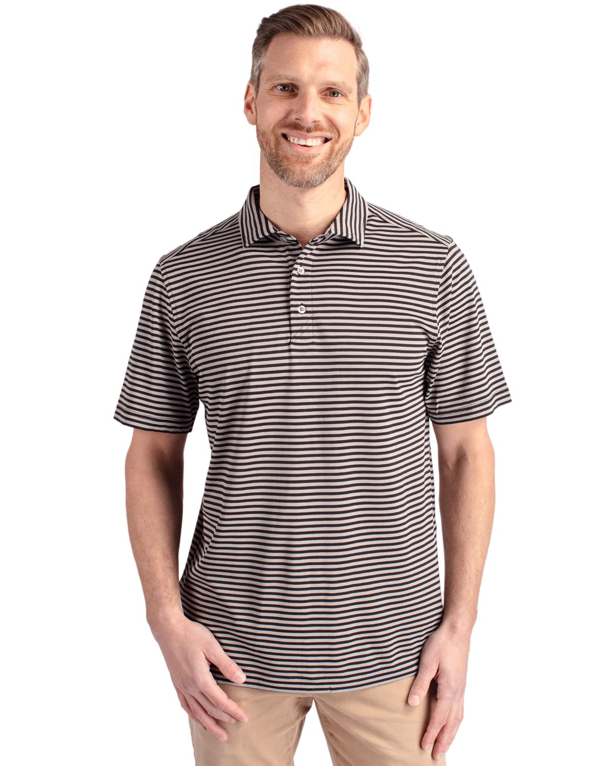 Cutter & Buck Virtue Recycled Stripe Featherlight Pique Mens Polo