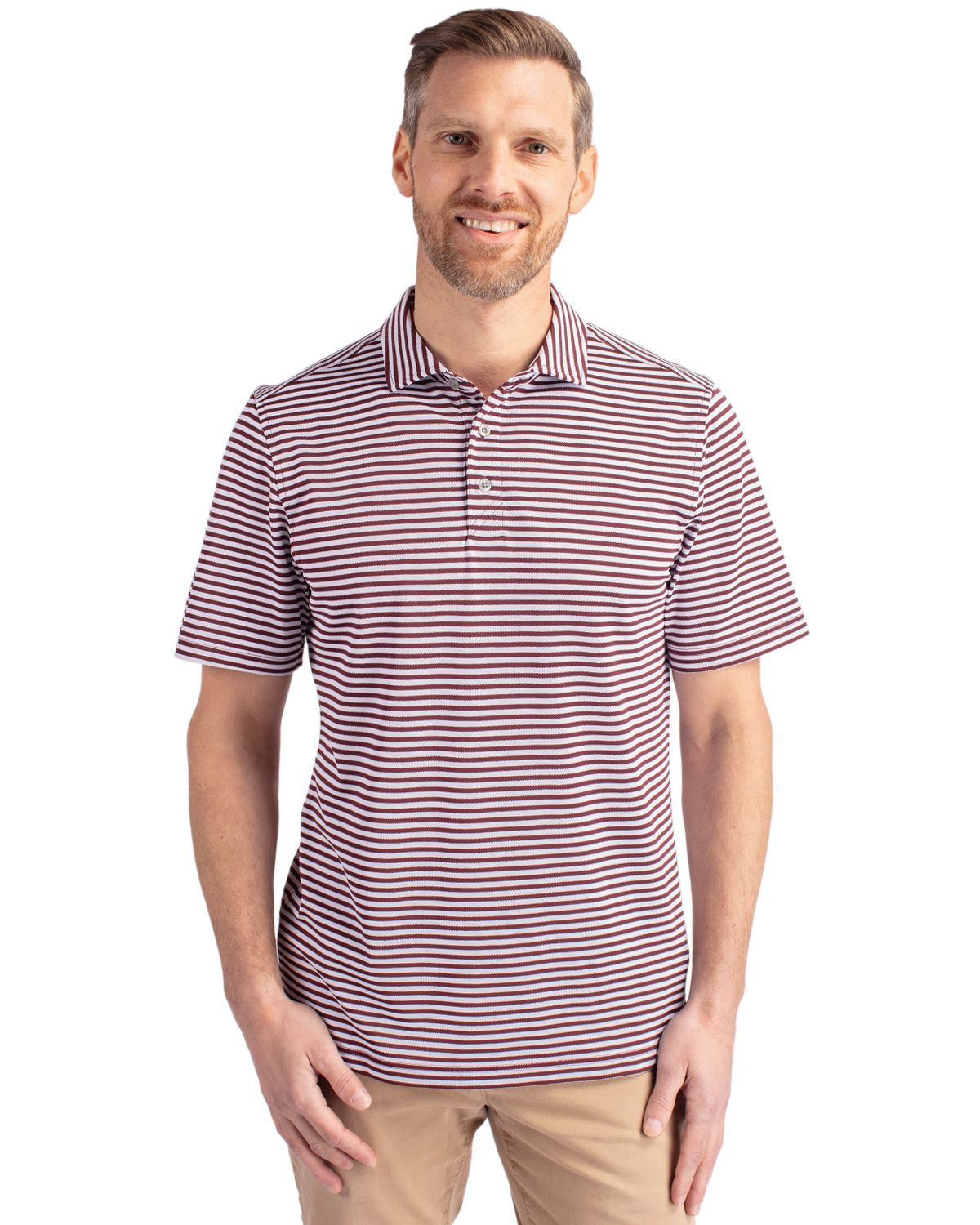 Cutter & Buck Virtue Recycled Stripe Featherlight Pique Mens Polo