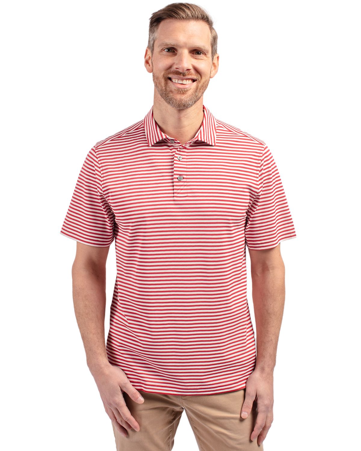 Cutter & Buck Virtue Recycled Stripe Featherlight Pique Mens Polo