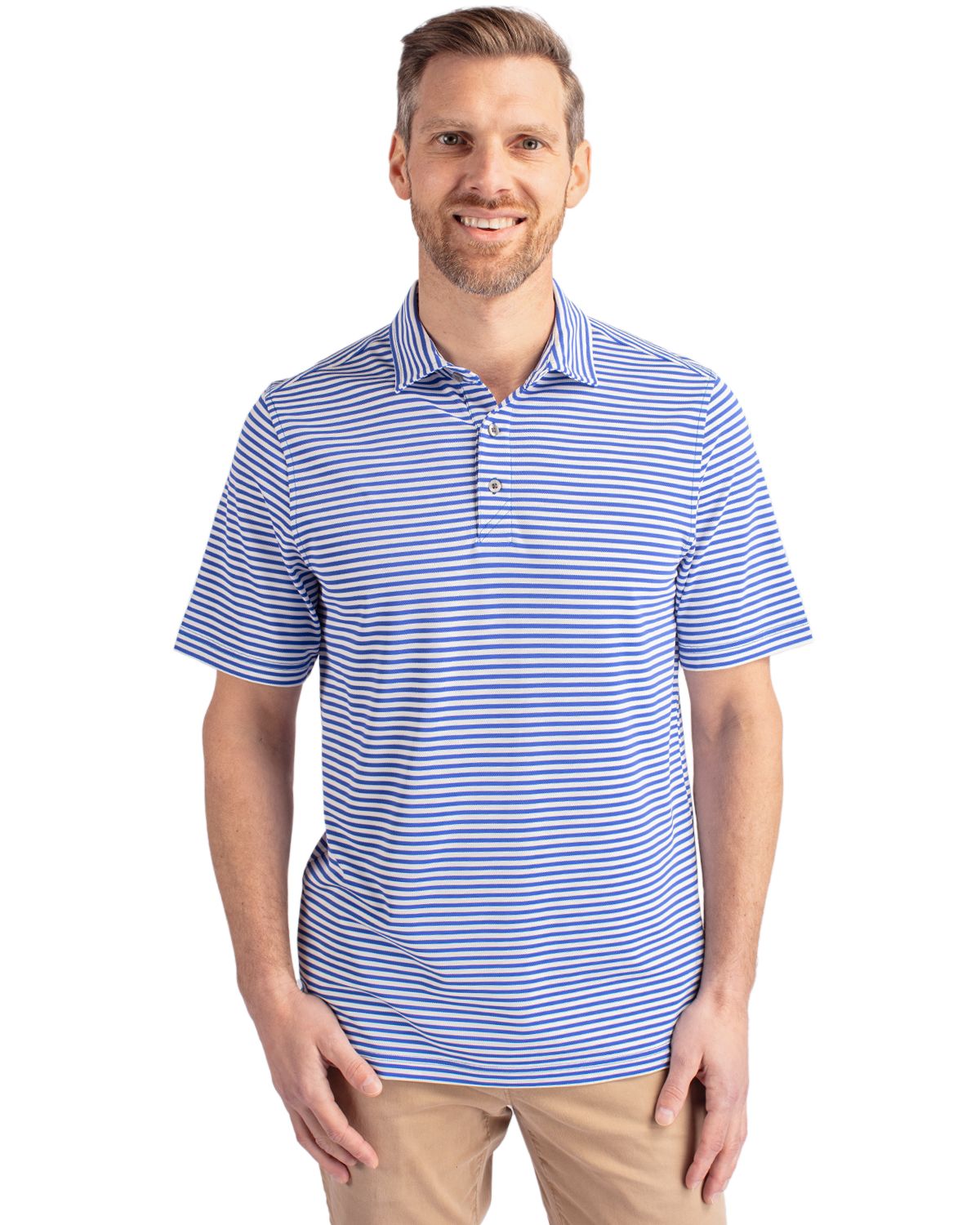 Cutter & Buck Virtue Recycled Stripe Featherlight Pique Mens Polo