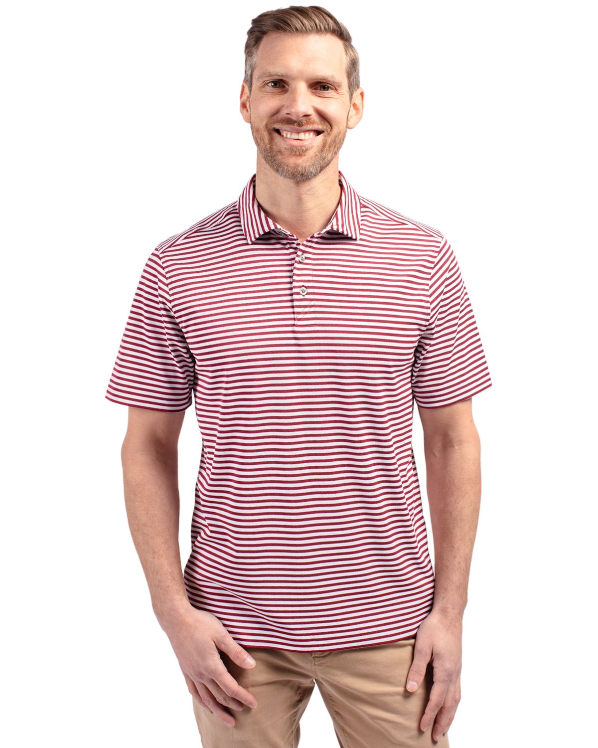Cutter & Buck Virtue Recycled Stripe Featherlight Pique Mens Polo