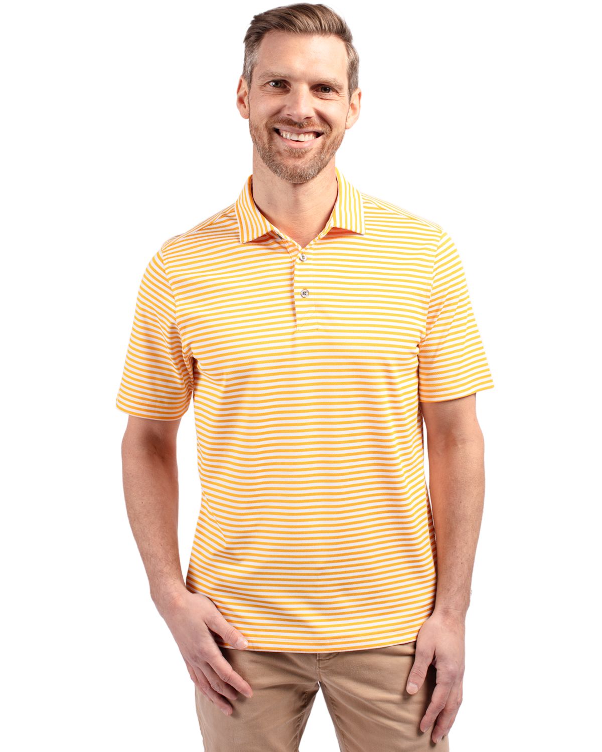 Cutter & Buck Virtue Recycled Stripe Featherlight Pique Mens Polo