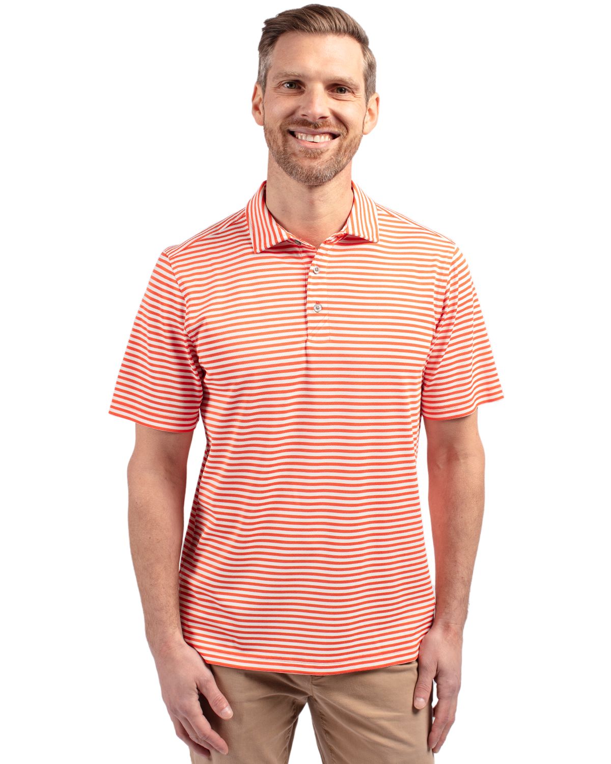 Cutter & Buck Virtue Recycled Stripe Featherlight Pique Mens Polo