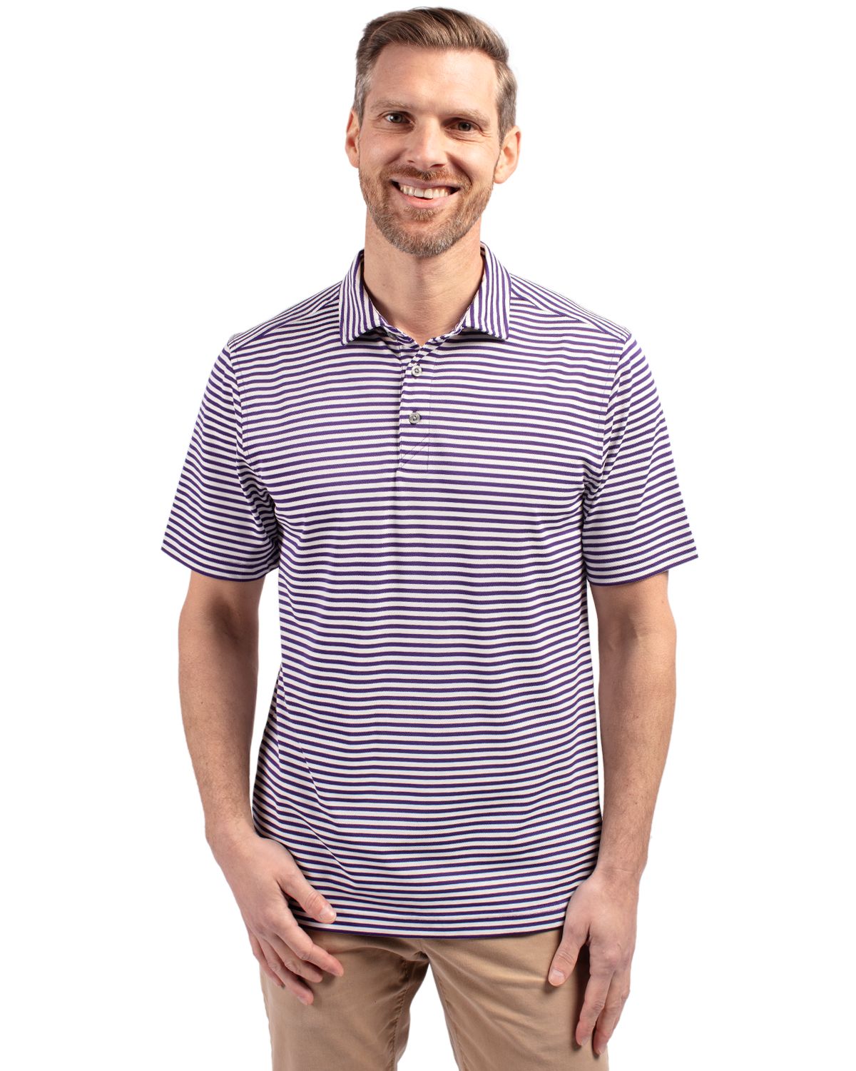 Cutter & Buck Virtue Recycled Stripe Featherlight Pique Mens Polo