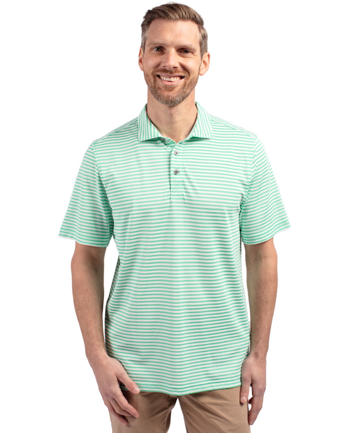Cutter & Buck Virtue Recycled Stripe Featherlight Pique Mens Polo