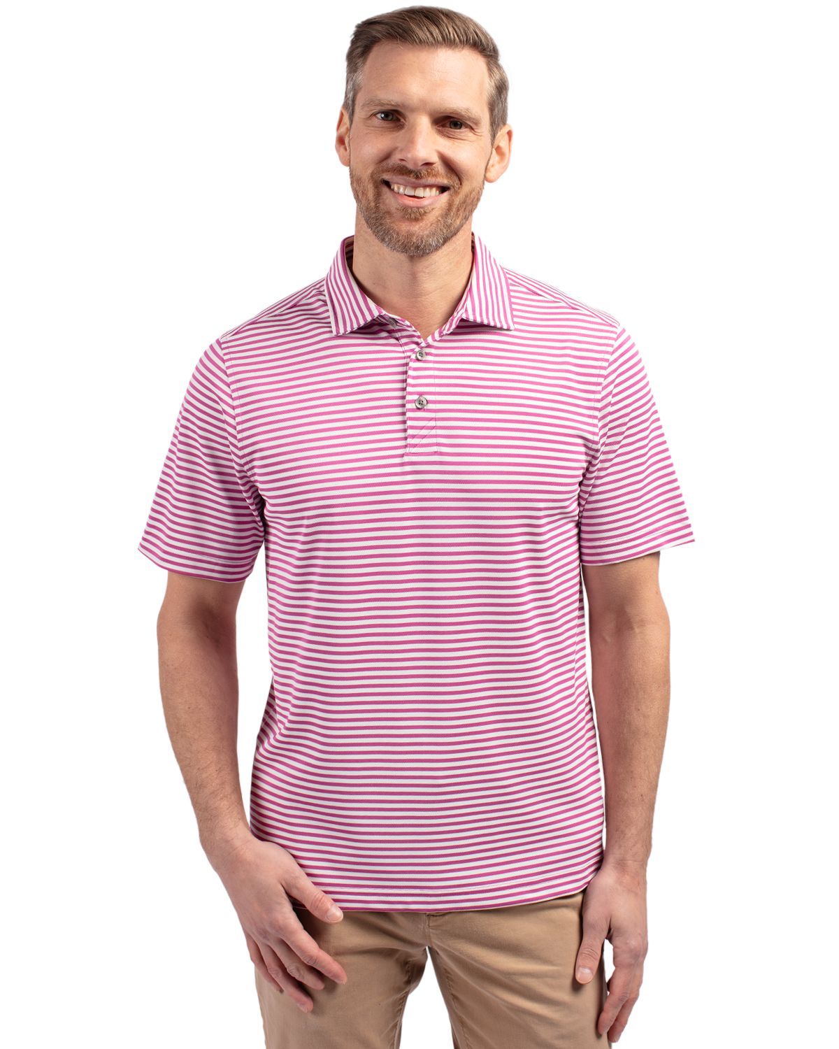 Cutter & Buck Virtue Recycled Stripe Featherlight Pique Mens Polo