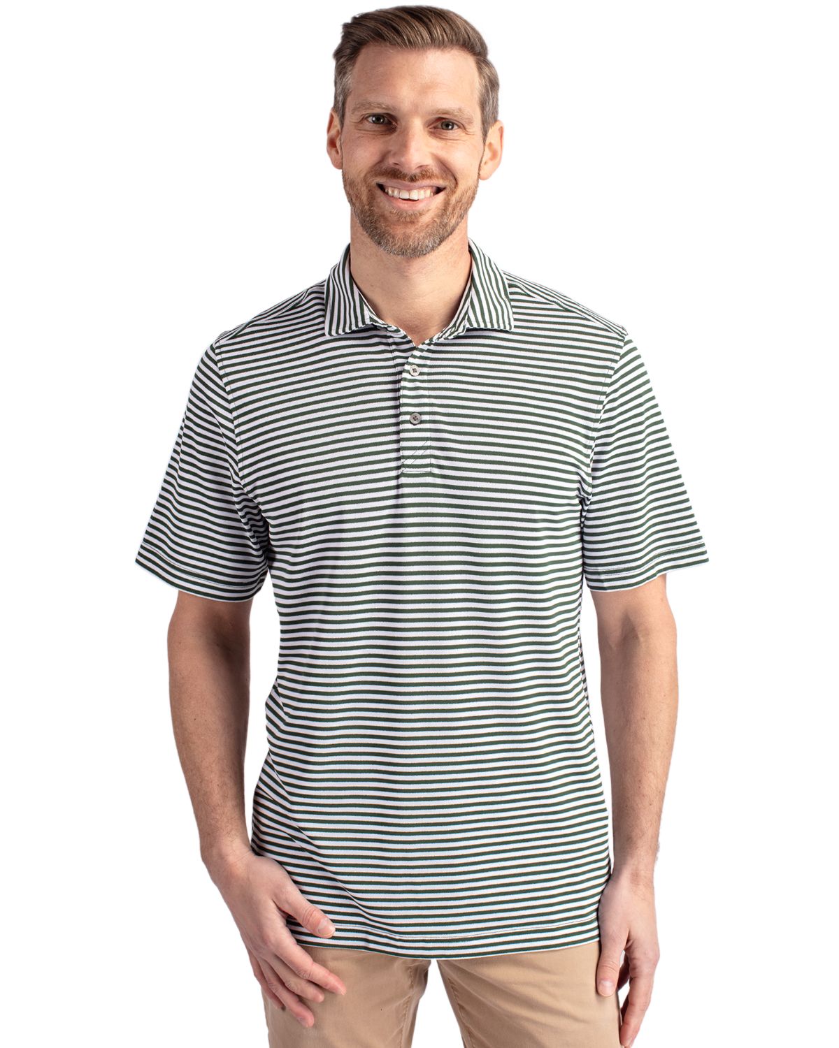 Cutter & Buck Virtue Recycled Stripe Featherlight Pique Mens Polo