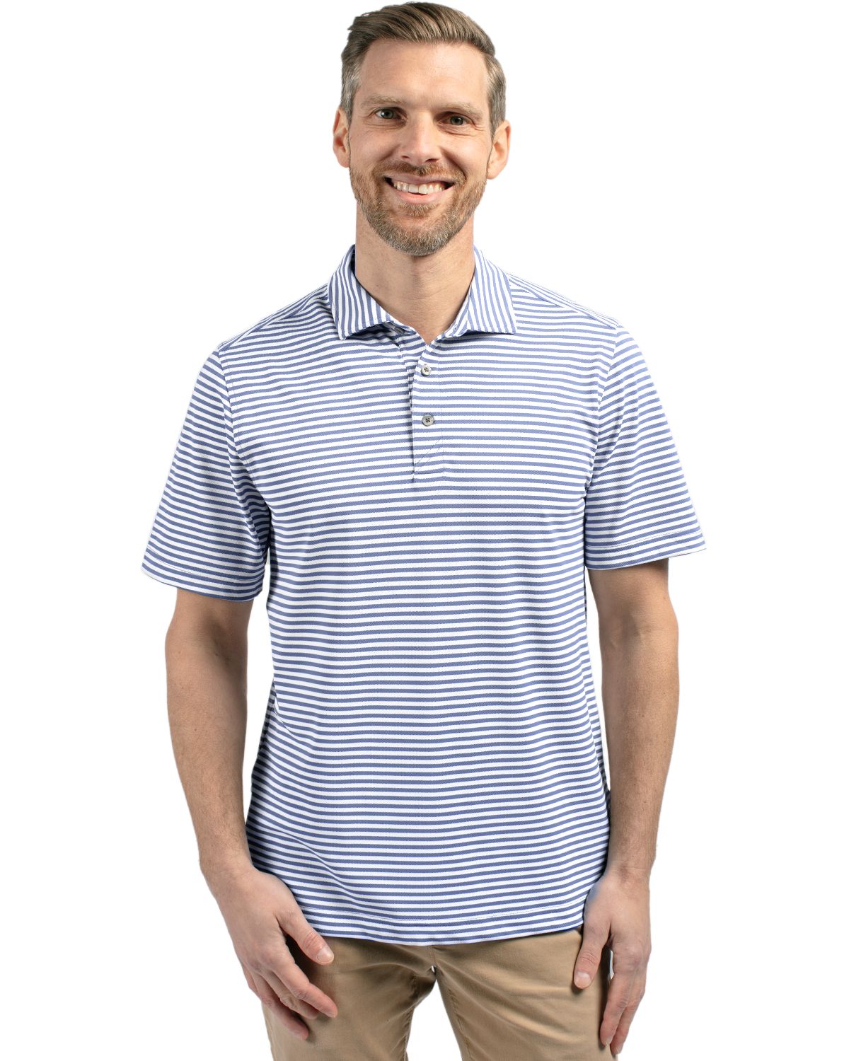 Cutter & Buck Virtue Recycled Stripe Featherlight Pique Mens Polo