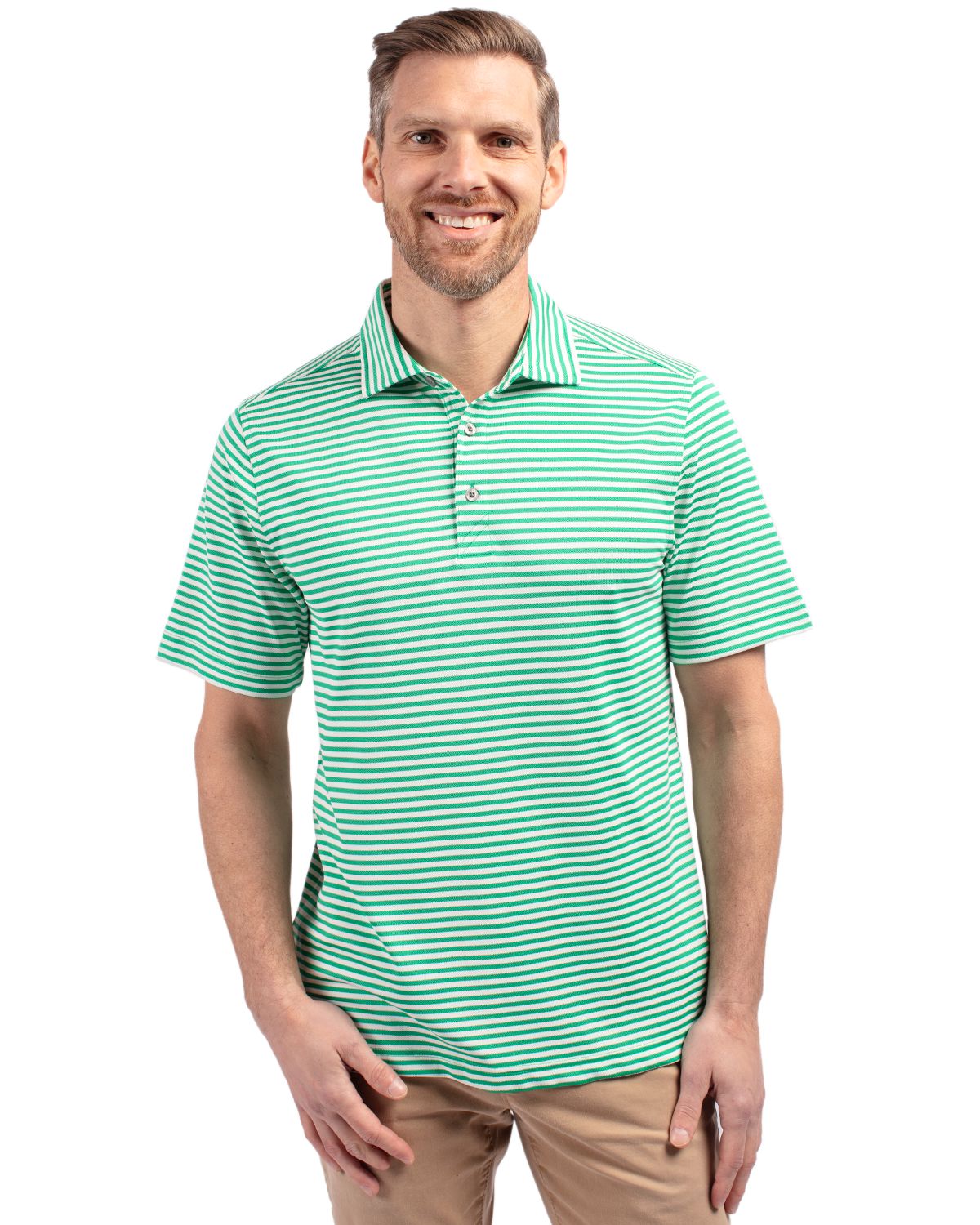 Cutter & Buck Virtue Recycled Stripe Featherlight Pique Mens Polo