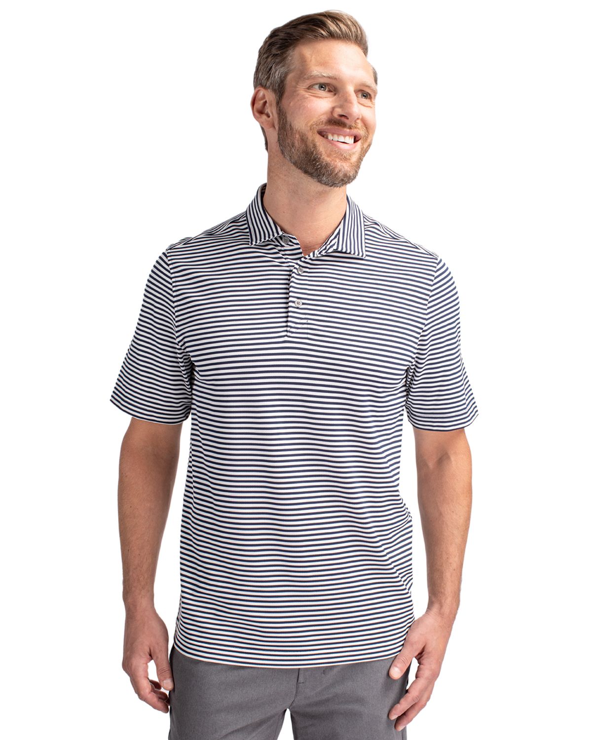 Cutter & Buck Virtue Recycled Stripe Featherlight Pique Mens Big & Tall Polo