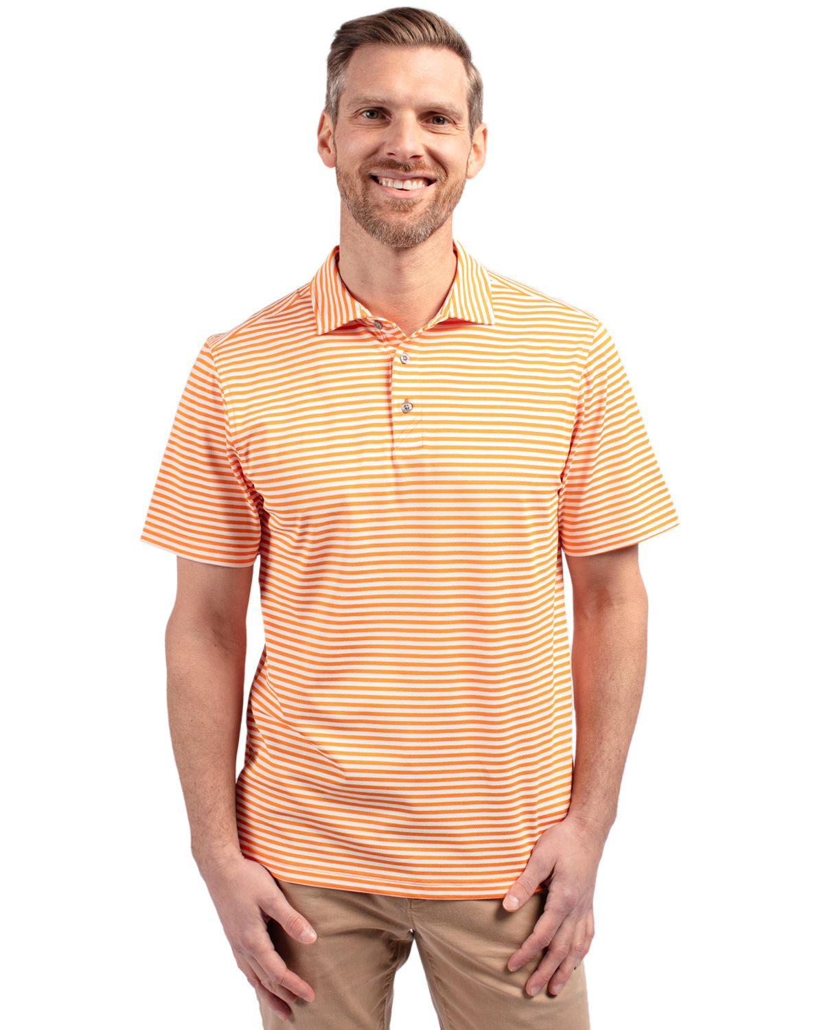 Cutter & Buck Virtue Recycled Stripe Featherlight Pique Mens Polo