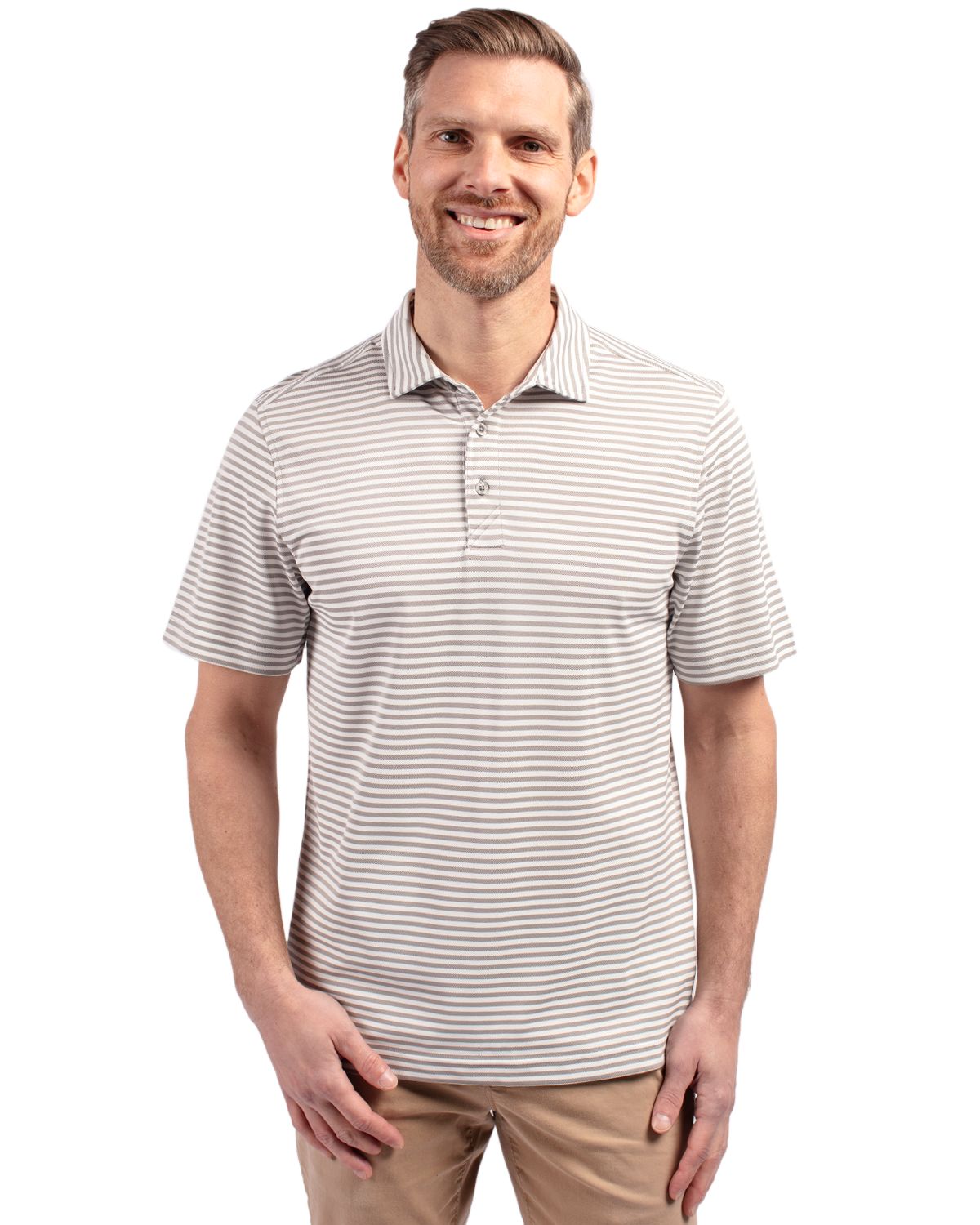 Cutter & Buck Virtue Recycled Stripe Featherlight Pique Mens Polo