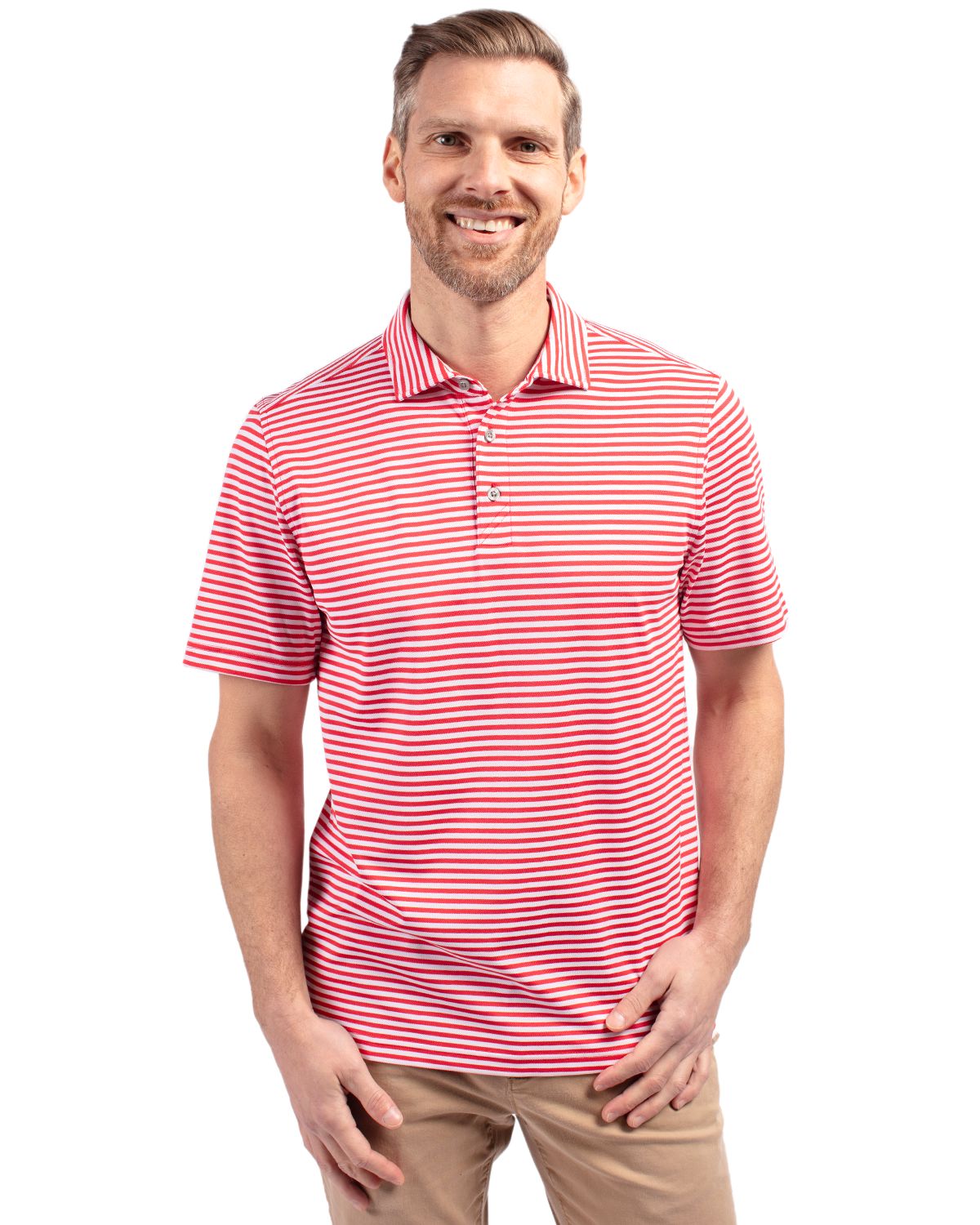 Cutter & Buck Virtue Recycled Stripe Featherlight Pique Mens Big & Tall Polo