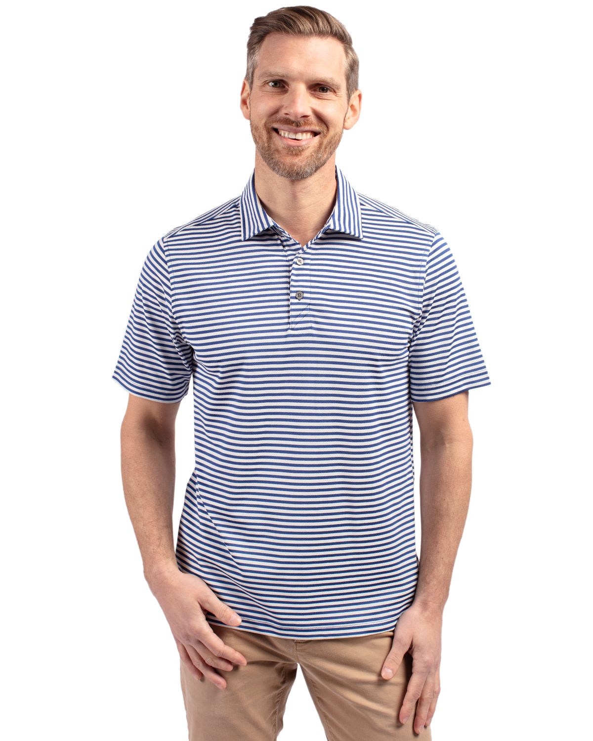 Cutter & Buck Virtue Recycled Stripe Featherlight Pique Mens Polo