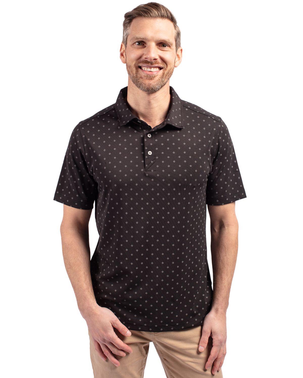 Cutter & Buck Virtue Recycled Tile Print Featherlight Pique Mens Polo