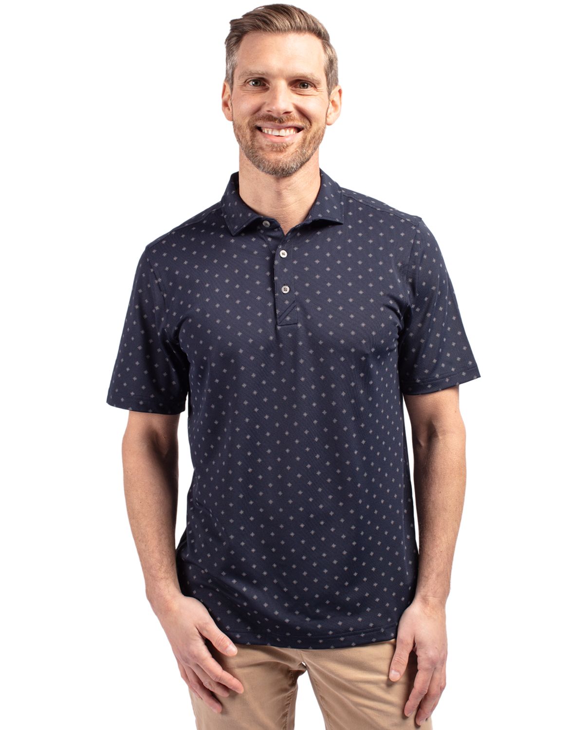 Cutter & Buck Virtue Recycled Tile Print Featherlight Pique Mens Polo