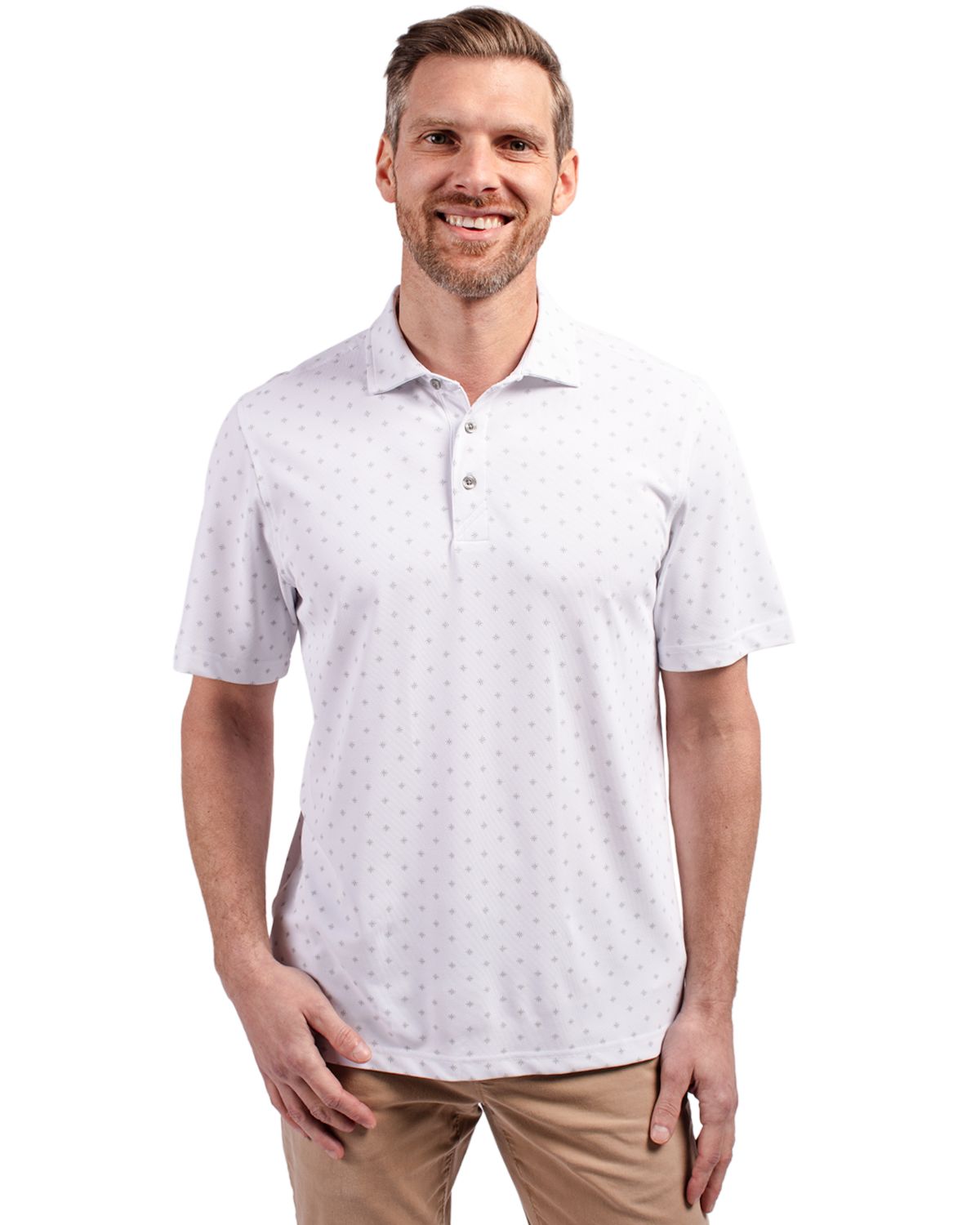 Cutter & Buck Virtue Recycled Tile Print Featherlight Pique Mens Polo