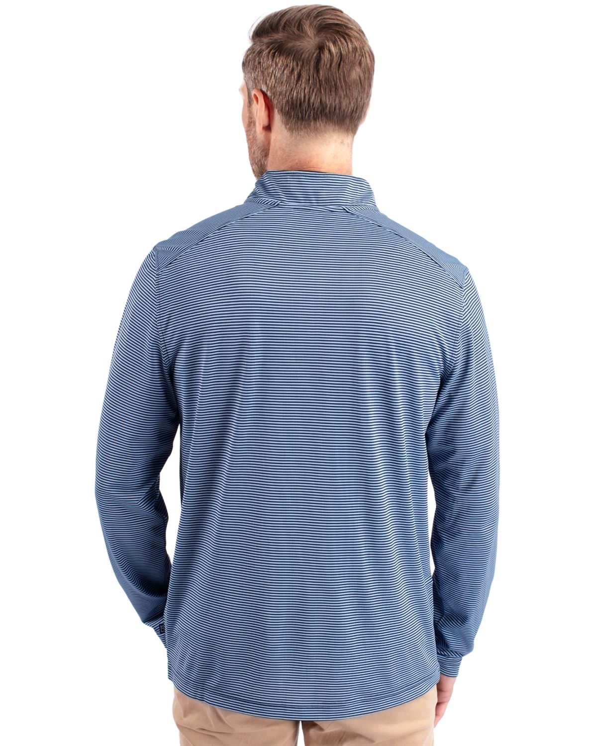 Cutter & Buck Virtue Recycled Micro Stripe Featherlight Pique Mens Big & Tall Quarter Zip Pullover