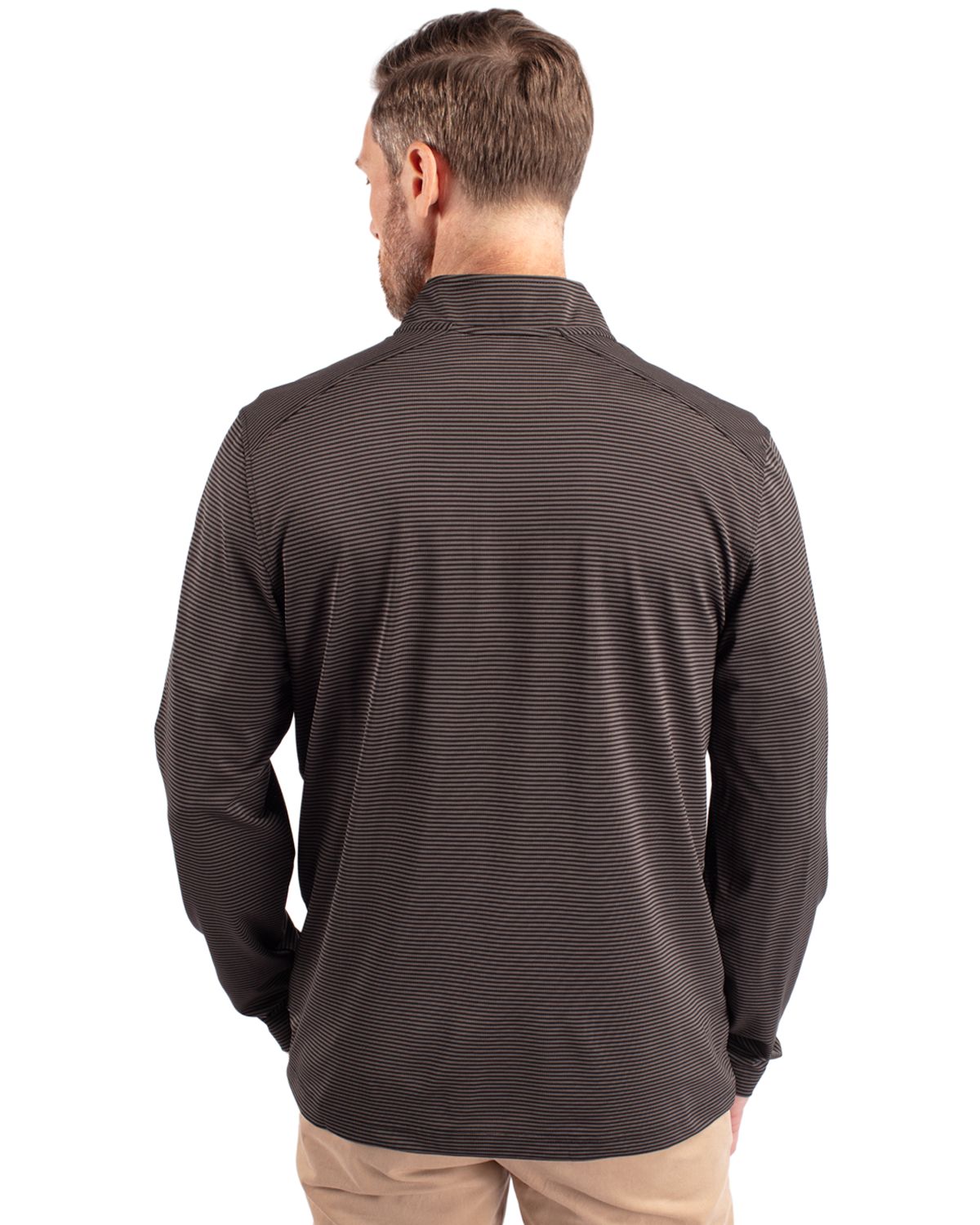 Cutter & Buck Virtue Recycled Micro Stripe Featherlight Pique Mens Quarter Zip Pullover