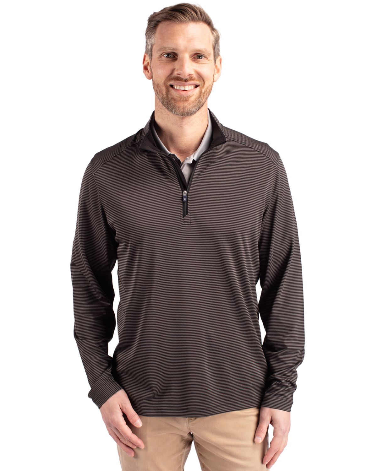 Cutter & Buck Virtue Recycled Micro Stripe Featherlight Pique Mens Quarter Zip Pullover