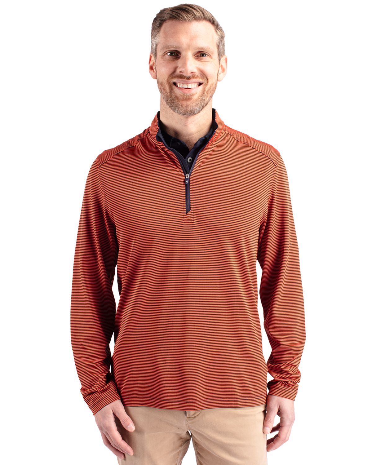 Cutter & Buck Virtue Recycled Micro Stripe Featherlight Pique Mens Quarter Zip Pullover