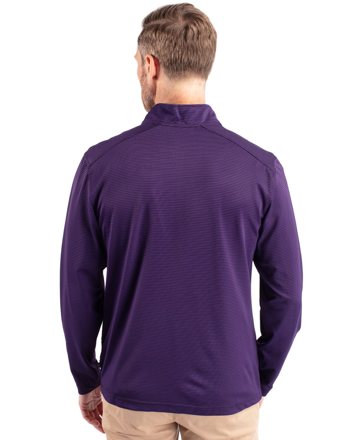 Cutter & Buck Virtue Recycled Micro Stripe Featherlight Pique Mens Quarter Zip Pullover