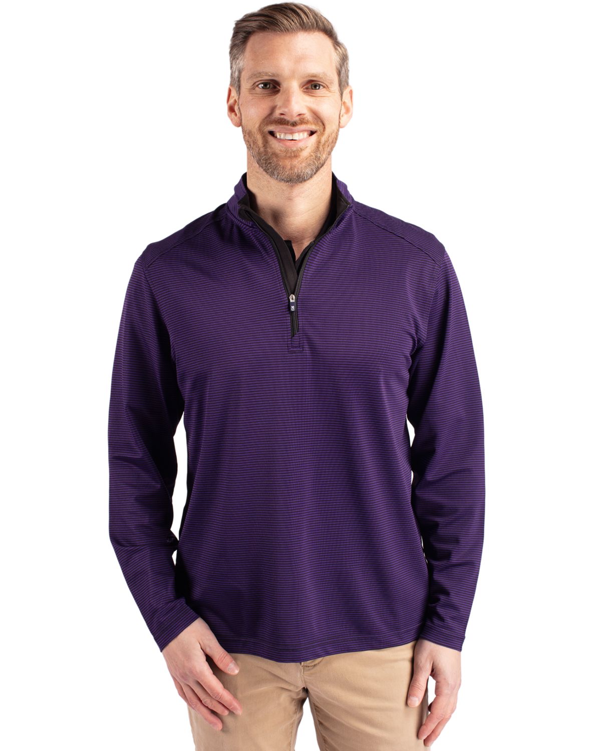 Cutter & Buck Virtue Recycled Micro Stripe Featherlight Pique Mens Quarter Zip Pullover
