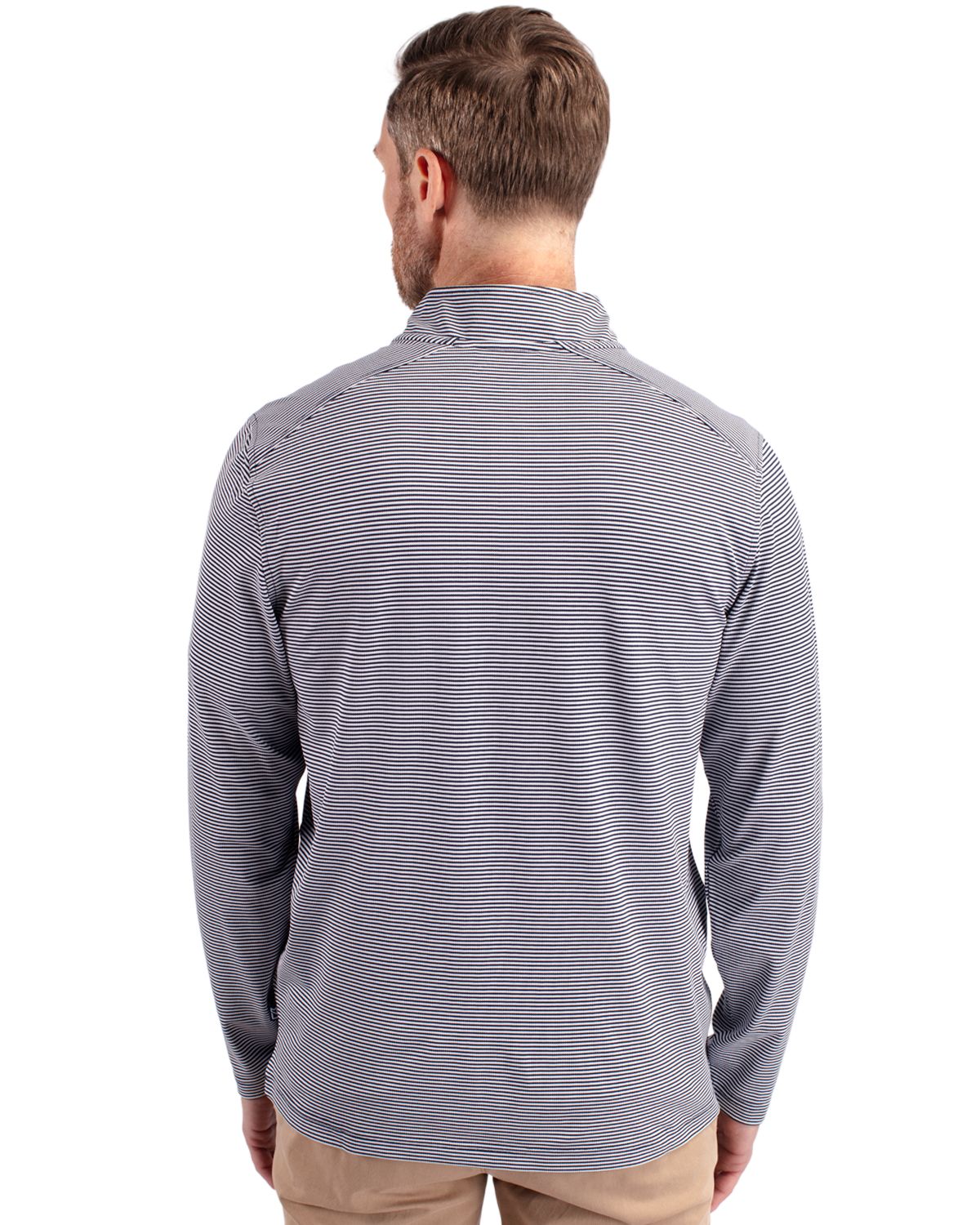 Cutter & Buck Virtue Recycled Micro Stripe Featherlight Pique Mens Quarter Zip Pullover