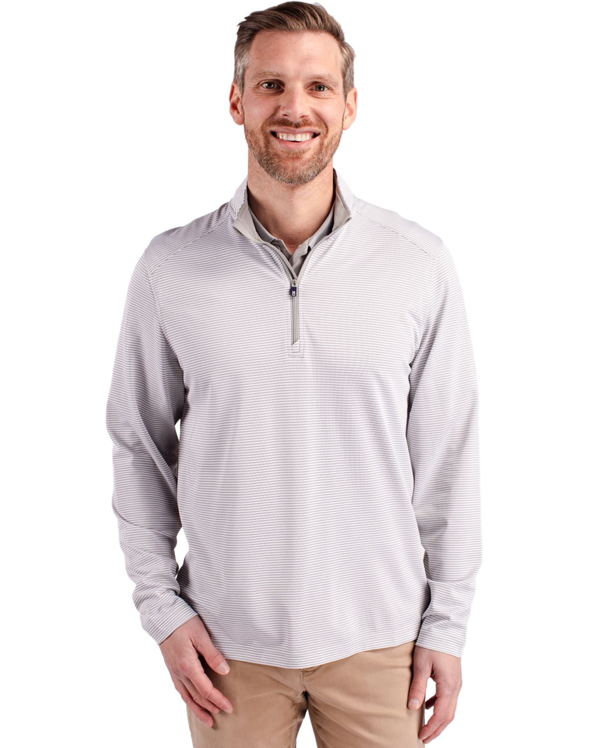 Cutter & Buck Virtue Recycled Micro Stripe Featherlight Pique Mens Big & Tall Quarter Zip Pullover