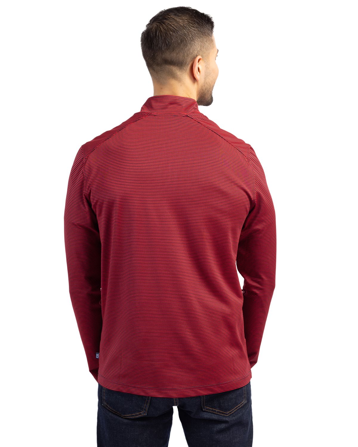 Cutter & Buck Virtue Recycled Micro Stripe Featherlight Pique Mens Big & Tall Quarter Zip Pullover