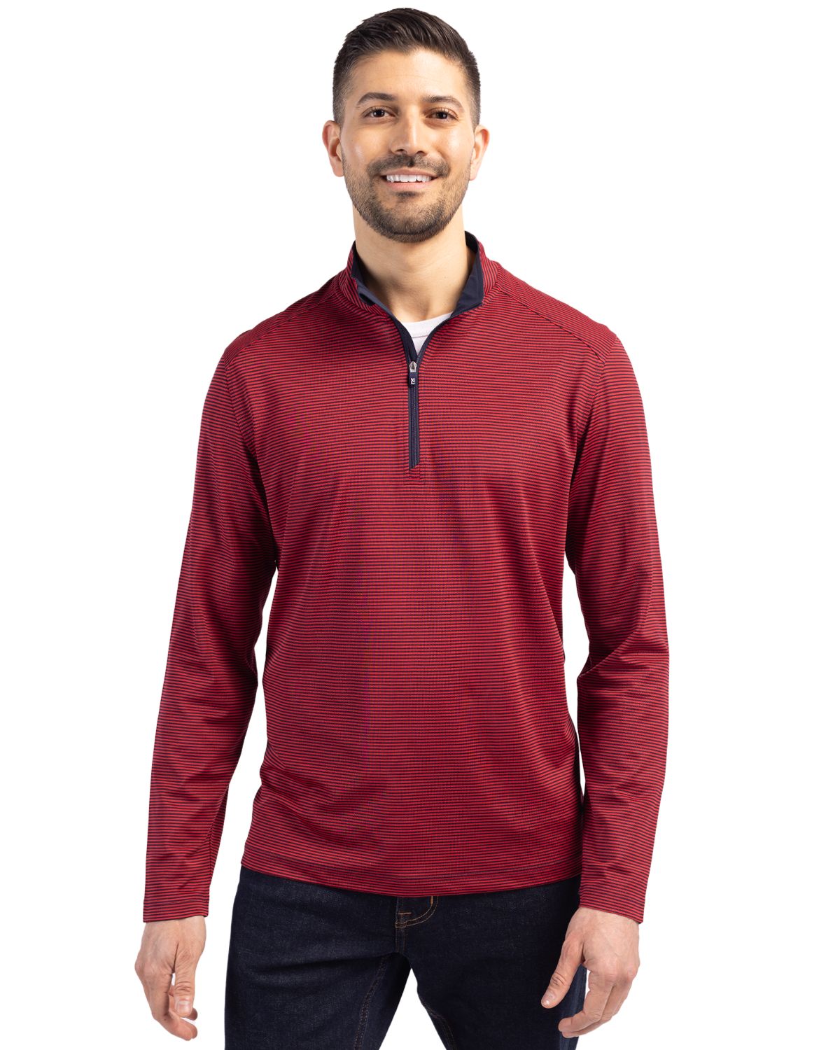 Cutter & Buck Virtue Recycled Micro Stripe Featherlight Pique Mens Big & Tall Quarter Zip Pullover