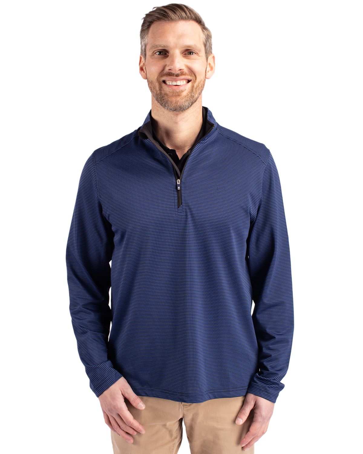 Cutter & Buck Virtue Recycled Micro Stripe Featherlight Pique Mens Quarter Zip Pullover