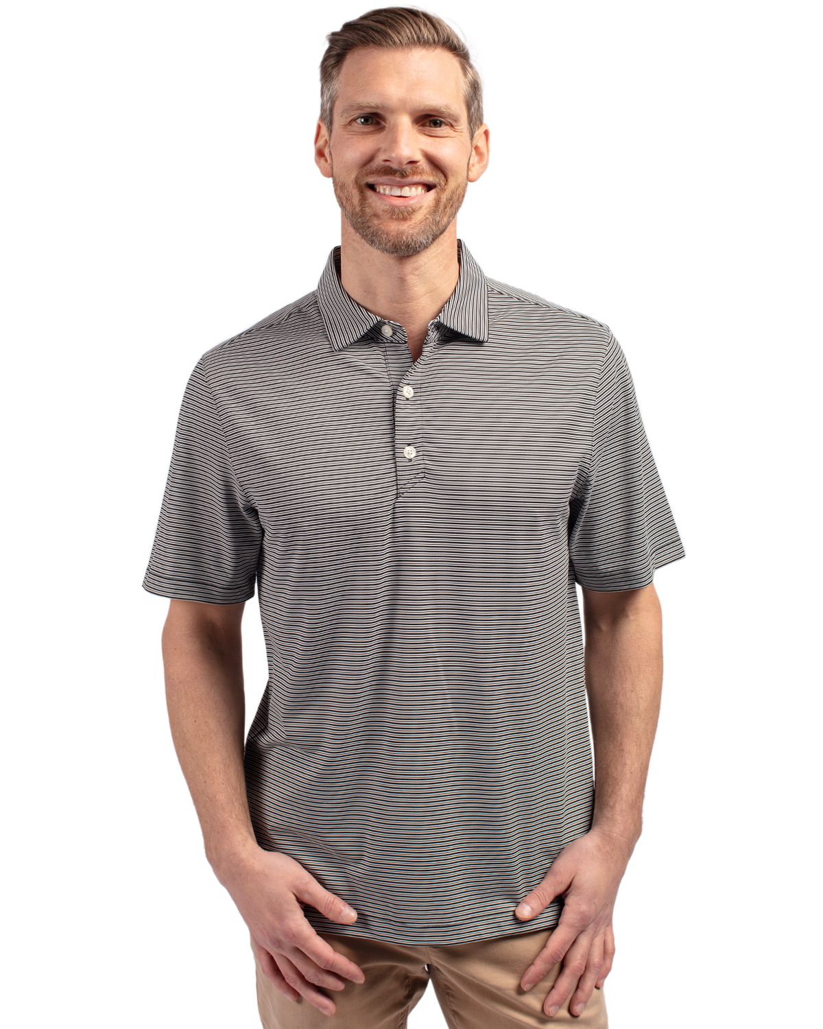 Cutter & Buck Forge Recycled Double Stripe Four-Way Stretch Mens Polo