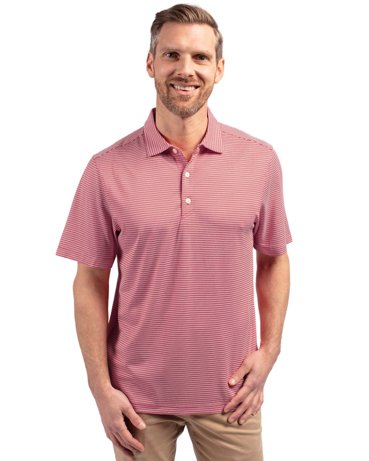 Cutter & Buck Forge Recycled Double Stripe Four-Way Stretch Mens Polo