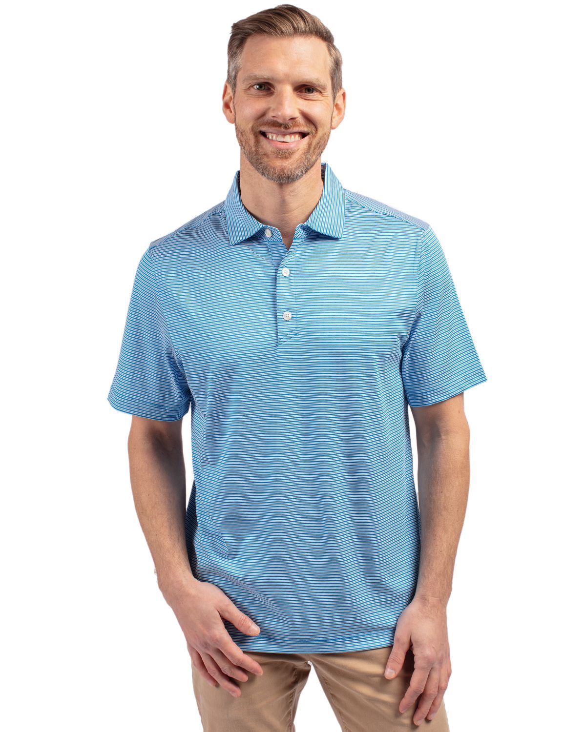 Cutter & Buck Forge Recycled Double Stripe Four-Way Stretch Mens Polo