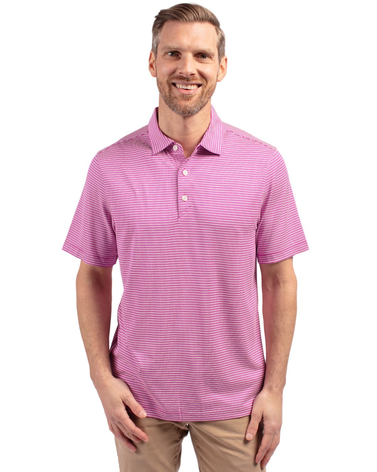 Cutter & Buck Forge Recycled Double Stripe Four-Way Stretch Mens Polo