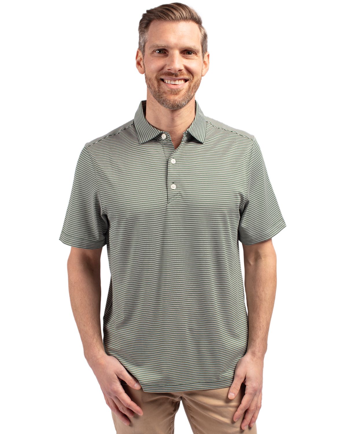 Cutter & Buck Forge Recycled Double Stripe Four-Way Stretch Mens Polo