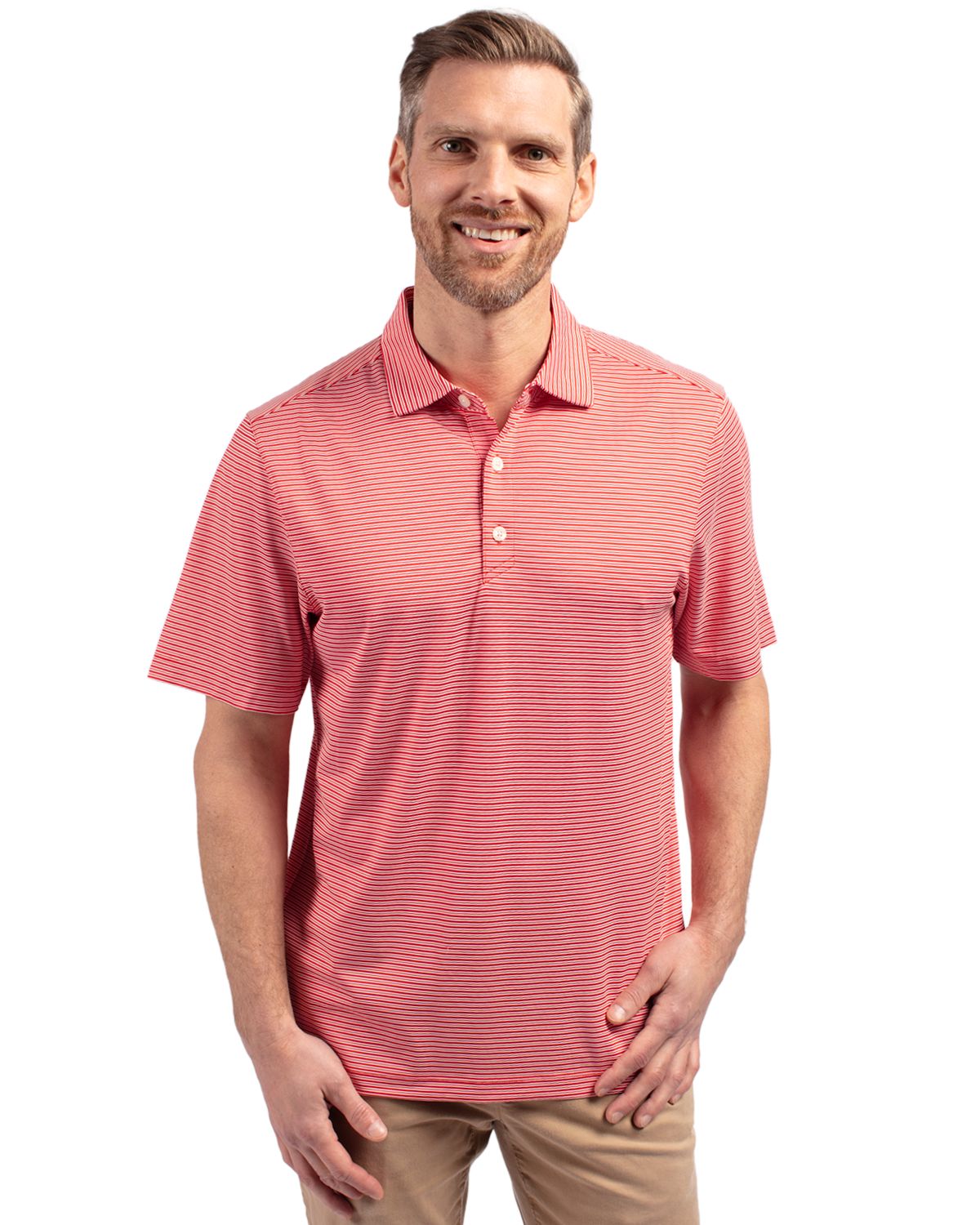 Cutter & Buck Forge Recycled Double Stripe Four-Way Stretch Mens Polo