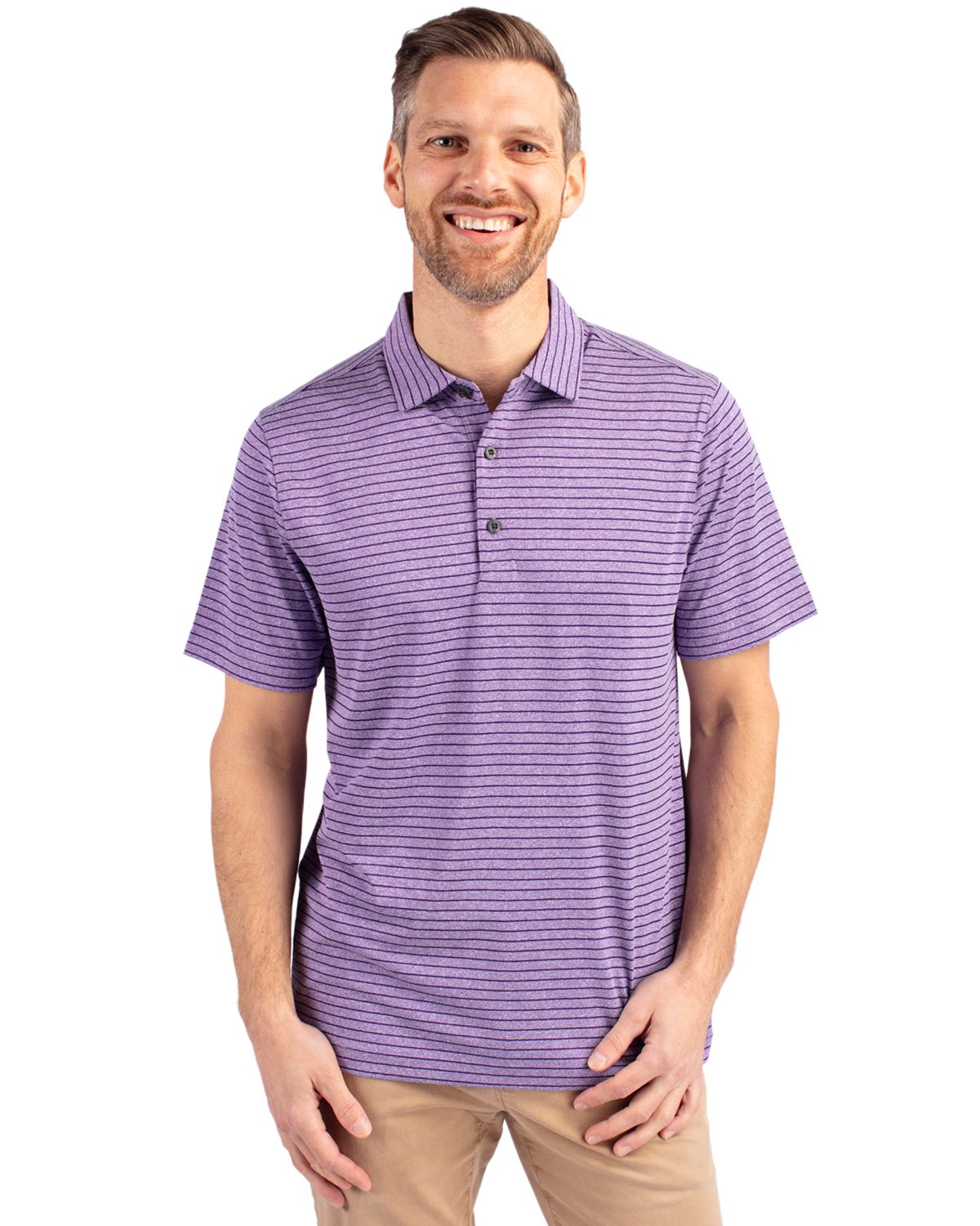 Cutter & Buck Forge Recycled Heather Stripe Four-Way Stretch Mens Polo