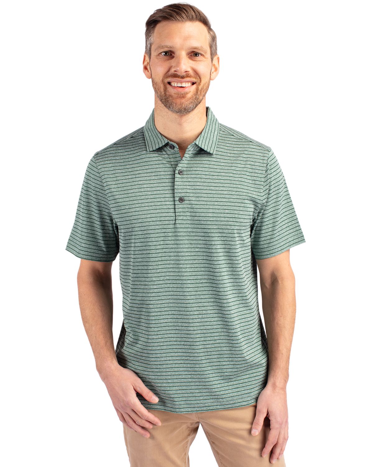 Cutter & Buck Forge Recycled Heather Stripe Four-Way Stretch Mens Polo