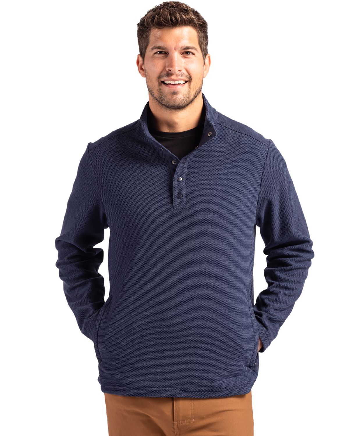 Cutter & Buck Hunts Point Recycled Fleece Mens Hybrid Snap Placket Pullover