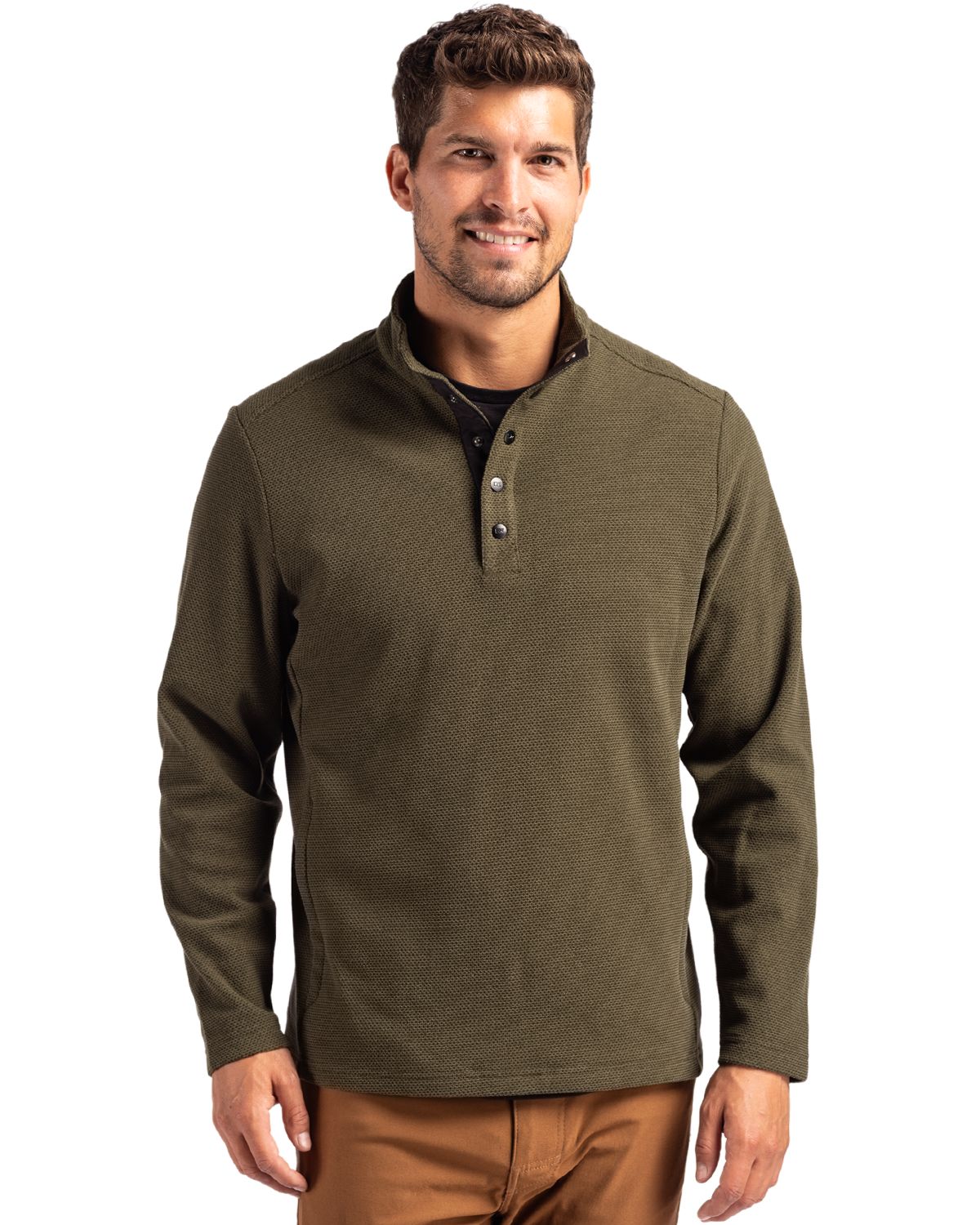 Cutter & Buck Hunts Point Recycled Fleece Mens Hybrid Snap Placket Pullover